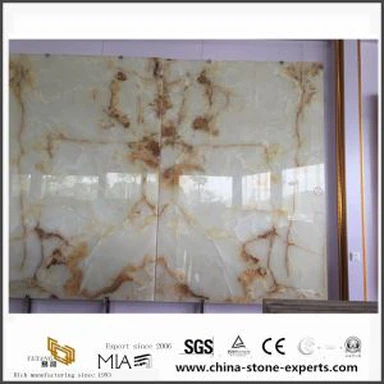 หินโอนิกซ์สีขาวกระเบื้องธรรมชาติออกแบบล่าสุดสำหรับโรงแรมมีรูปแบบสวยงามจากผู้ผลิตโอนิกซ์